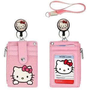 NWT Hello Kitty PINK ID Badge Holder, Cute Credit Card Case Neck Pouch Lanyard